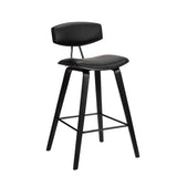 26? Black Faux Leather Mid Century Modern Bar Stool