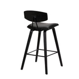 26? Black Faux Leather Mid Century Modern Bar Stool