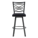 26" Transitional Black Faux Leather Metal Cross Back Bar Stool