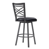 26" Transitional Black Faux Leather Metal Cross Back Bar Stool