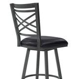 26" Transitional Black Faux Leather Metal Cross Back Bar Stool