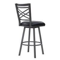 30" Transitional Black Faux Leather Metal Cross Back Bar Stool