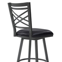 30" Transitional Black Faux Leather Metal Cross Back Bar Stool