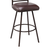 30" Brown Faux Leather Speckled Metal and Maple Wood Bar Stool