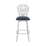 30" Grey Faux Leather Scroll Brushed Stainless Steel Swivel Bar Stool