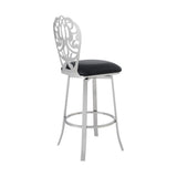 26" Black Faux Leather Scroll Brushed Stainless Steel Swivel Bar Stool
