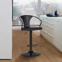 Black Faux Leather & Metal Base Adjustable Bar Stool