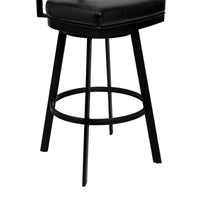 30" Black Faux Leather Black Metal and Gray Walnut Open Back Swivel Bar Stool