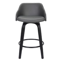 26" Gray Swivel Faux Leather Black Wooden Bar Stool