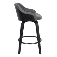 26" Gray Swivel Faux Leather Black Wooden Bar Stool