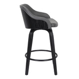 26" Gray Swivel Faux Leather Black Wooden Bar Stool