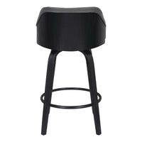 26" Gray Swivel Faux Leather Black Wooden Bar Stool