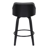 26" Gray Swivel Faux Leather Black Wooden Bar Stool