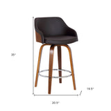 26" Brown Swivel Faux Leather Walnut Wooden Bar Stool