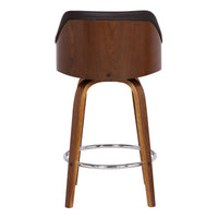 26" Brown Swivel Faux Leather Walnut Wooden Bar Stool