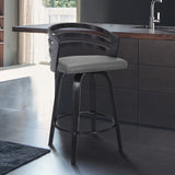 26" Gray Modern Faux Leather Swivel Bar Stool