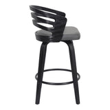 26" Gray Modern Faux Leather Swivel Bar Stool