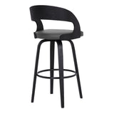 Gray Faux Leather Modern Black Wooden Bar Stool