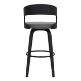 Gray Faux Leather Modern Black Wooden Bar Stool