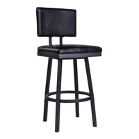 30" Vintage Black on Black Faux Leather Rectangular Swivel Armless Bar Stool