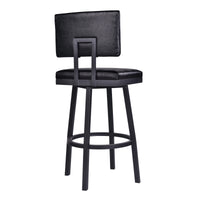 30" Vintage Black on Black Faux Leather Rectangular Swivel Armless Bar Stool