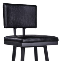 30" Vintage Black on Black Faux Leather Rectangular Swivel Armless Bar Stool