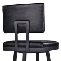 30" Vintage Black on Black Faux Leather Rectangular Swivel Armless Bar Stool