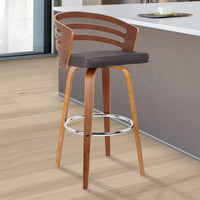 26" Brown Modern Faux Leather Swivel Bar Stool