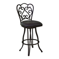 26" Dark Espresso Scroll Back Metal Swivel Bar Stool