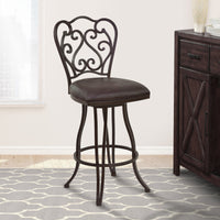 26" Dark Espresso Scroll Back Metal Swivel Bar Stool