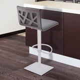 Adjustable Grey Faux Leather Walnut and Stainless Swivel Bar Stool