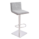 Adjustable Grey Fabric Walnut and Stainless Swivel Bar Stool