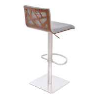 Adjustable Grey Fabric Walnut and Stainless Swivel Bar Stool