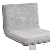 Adjustable Grey Fabric Walnut and Stainless Swivel Bar Stool