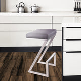 26" Contempo Grey Faux Leather and Stainless Backless Bar Stool