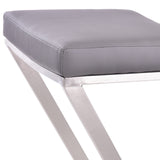 26" Contempo Grey Faux Leather and Stainless Backless Bar Stool