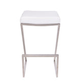 30" Contempo White Faux Leather and Stainless Backless Bar Stool