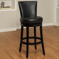 26" Black Faux Leather Round Seat Black Wood Swivel Armless Bar Stool