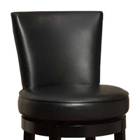 30" Black Faux Leather Round Seat Black Wood Swivel Armless Bar Stool