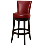 26" Red Faux Leather Round Seat Black Wood Swivel Armless Bar Stool