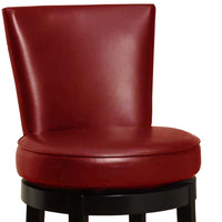 26" Red Faux Leather Round Seat Black Wood Swivel Armless Bar Stool