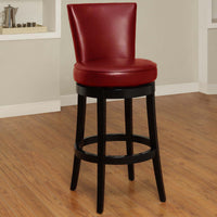 30" Red Faux Leather Round Seat Black Wood Swivel Armless Bar Stool