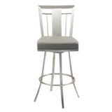 26" Transitional Grey Faux Leather Stainless Steel Swivel Bar Stool