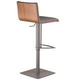 Grey Faux Leather Armless Swivel Bar Stool with Grey Metal Base
