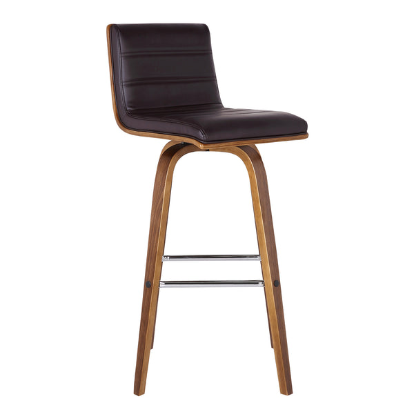 30? Brown Faux Leather Wooden Swivel Bar Stool
