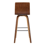 30? Brown Faux Leather Wooden Swivel Bar Stool