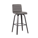 30? Gray Faux Leather Black Wooden Swivel Bar Stool