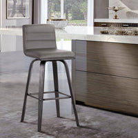 30? Gray Faux Leather Black Wooden Swivel Bar Stool