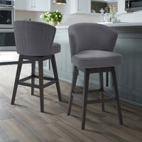 30" Grey Espresso Wood Fabric Swivel Bar Stool