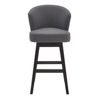 30" Grey Espresso Wood Fabric Swivel Bar Stool